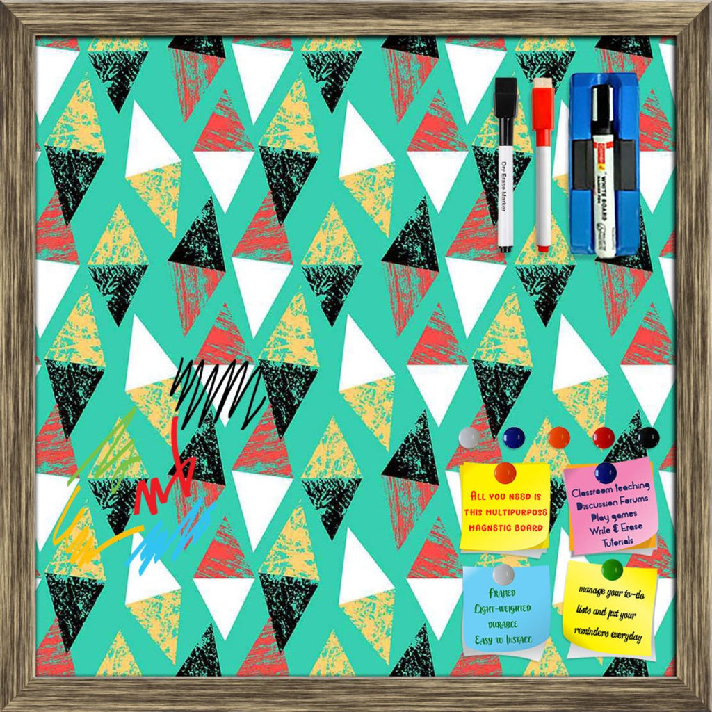 Grunged Triangles Framed Magnetic Dry Erase Board | Combo with Magnet Buttons & Markers-Magnetic Boards Framed-MGB_FR-IC 5007529 IC 5007529, Abstract Expressionism, Abstracts, African, Ancient, Art and Paintings, Aztec, Bohemian, Brush Stroke, Chevron, Culture, Ethnic, Eygptian, Geometric, Geometric Abstraction, Graffiti, Hand Drawn, Historical, Medieval, Mexican, Modern Art, Patterns, Retro, Semi Abstract, Signs, Signs and Symbols, Splatter, Traditional, Triangles, Tribal, Vintage, Watercolour, World Cultu