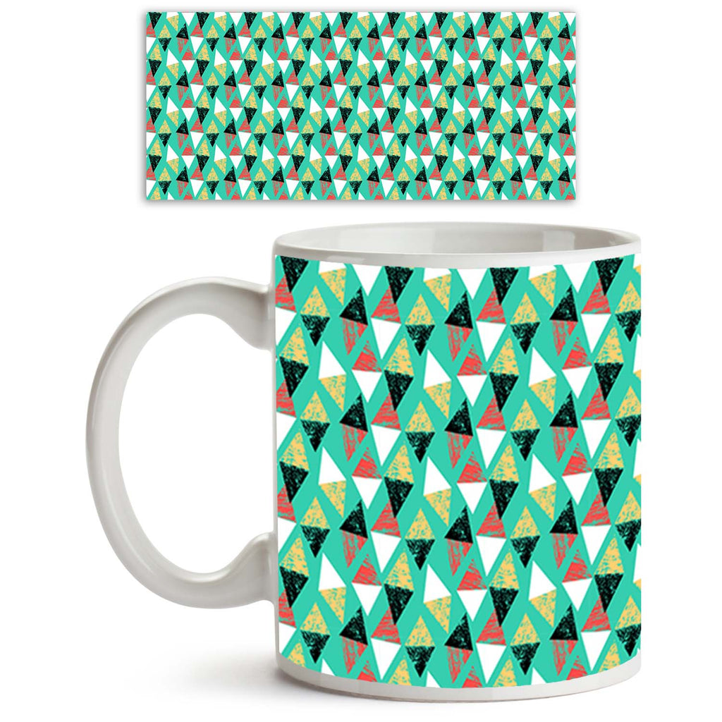 Grunged Triangles Ceramic Coffee Tea Mug Inside White-Coffee Mugs-MUG-IC 5007529 IC 5007529, Abstract Expressionism, Abstracts, African, Ancient, Art and Paintings, Aztec, Bohemian, Brush Stroke, Chevron, Culture, Ethnic, Eygptian, Geometric, Geometric Abstraction, Graffiti, Hand Drawn, Historical, Medieval, Mexican, Modern Art, Patterns, Retro, Semi Abstract, Signs, Signs and Symbols, Splatter, Traditional, Triangles, Tribal, Vintage, Watercolour, World Culture, grunged, ceramic, coffee, tea, mug, inside, 