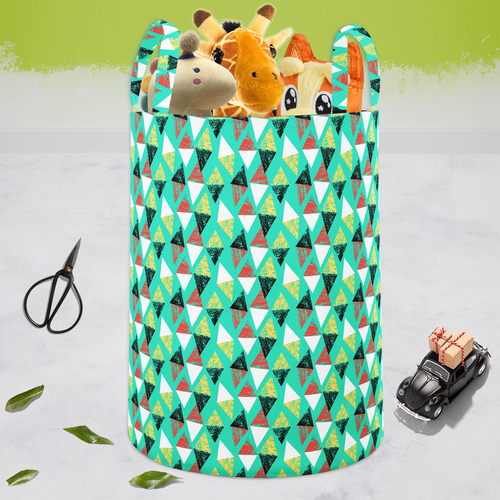 Grunged Triangles Foldable Open Storage Bin | Organizer Box, Toy Basket, Shelf Box, Laundry Bag | Canvas Fabric-Storage Bins-STR_BI_CB-IC 5007529 IC 5007529, Abstract Expressionism, Abstracts, African, Ancient, Art and Paintings, Aztec, Bohemian, Brush Stroke, Chevron, Culture, Ethnic, Eygptian, Geometric, Geometric Abstraction, Graffiti, Hand Drawn, Historical, Medieval, Mexican, Modern Art, Patterns, Retro, Semi Abstract, Signs, Signs and Symbols, Splatter, Traditional, Triangles, Tribal, Vintage, Waterco