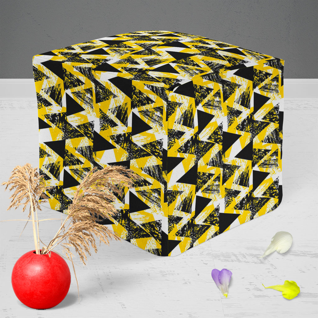 Geometrical Behaviour D1 Footstool Footrest Puffy Pouffe Ottoman Bean Bag | Canvas Fabric-Footstools-FST_CB_BN-IC 5007530 IC 5007530, Abstract Expressionism, Abstracts, African, Ancient, Art and Paintings, Aztec, Bohemian, Brush Stroke, Chevron, Culture, Ethnic, Eygptian, Geometric, Geometric Abstraction, Graffiti, Hand Drawn, Historical, Medieval, Mexican, Modern Art, Patterns, Retro, Semi Abstract, Signs, Signs and Symbols, Splatter, Traditional, Triangles, Tribal, Vintage, Watercolour, World Culture, geo