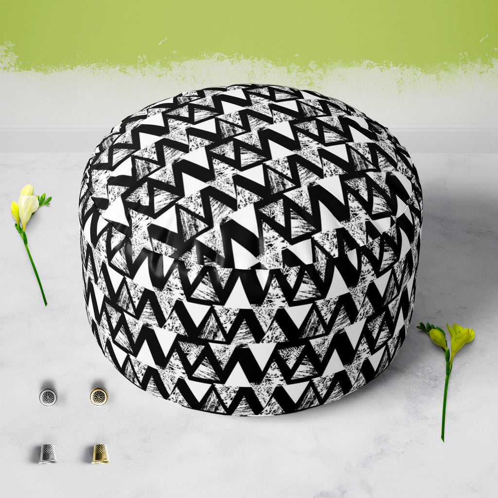 Geometrical Behaviour D4 Footstool Footrest Puffy Pouffe Ottoman Bean Bag | Canvas Fabric-Footstools-FST_CB_BN-IC 5007533 IC 5007533, Abstract Expressionism, Abstracts, African, Ancient, Art and Paintings, Aztec, Black and White, Bohemian, Brush Stroke, Chevron, Culture, Ethnic, Eygptian, Geometric, Geometric Abstraction, Graffiti, Hand Drawn, Historical, Medieval, Mexican, Modern Art, Patterns, Retro, Semi Abstract, Signs, Signs and Symbols, Splatter, Traditional, Triangles, Tribal, Vintage, Watercolour, W