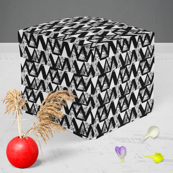 Geometrical Behaviour D4 Footstool Footrest Puffy Pouffe Ottoman Bean Bag | Canvas Fabric-Footstools-FST_CB_BN-IC 5007533 IC 5007533, Abstract Expressionism, Abstracts, African, Ancient, Art and Paintings, Aztec, Black and White, Bohemian, Brush Stroke, Chevron, Culture, Ethnic, Eygptian, Geometric, Geometric Abstraction, Graffiti, Hand Drawn, Historical, Medieval, Mexican, Modern Art, Patterns, Retro, Semi Abstract, Signs, Signs and Symbols, Splatter, Traditional, Triangles, Tribal, Vintage, Watercolour, W