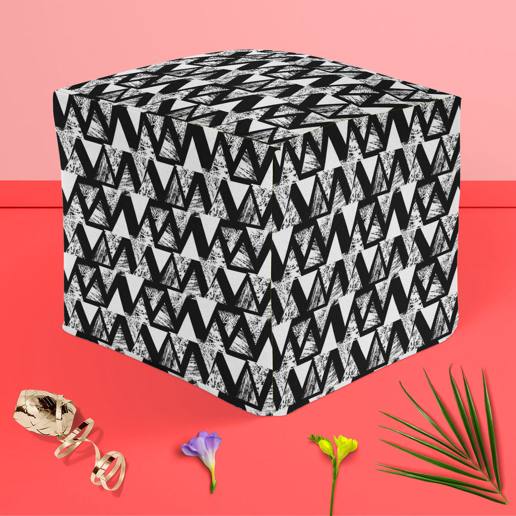 Geometrical Behaviour D4 Footstool Footrest Puffy Pouffe Ottoman Bean Bag | Canvas Fabric-Footstools-FST_CB_BN-IC 5007533 IC 5007533, Abstract Expressionism, Abstracts, African, Ancient, Art and Paintings, Aztec, Black and White, Bohemian, Brush Stroke, Chevron, Culture, Ethnic, Eygptian, Geometric, Geometric Abstraction, Graffiti, Hand Drawn, Historical, Medieval, Mexican, Modern Art, Patterns, Retro, Semi Abstract, Signs, Signs and Symbols, Splatter, Traditional, Triangles, Tribal, Vintage, Watercolour, W