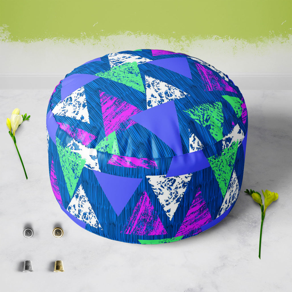 Mixed Triangled D1 Footstool Footrest Puffy Pouffe Ottoman Bean Bag | Canvas Fabric-Footstools-FST_CB_BN-IC 5007535 IC 5007535, Abstract Expressionism, Abstracts, African, Ancient, Art and Paintings, Aztec, Bohemian, Brush Stroke, Chevron, Culture, Ethnic, Eygptian, Geometric, Geometric Abstraction, Graffiti, Hand Drawn, Historical, Medieval, Mexican, Modern Art, Patterns, Retro, Semi Abstract, Signs, Signs and Symbols, Splatter, Traditional, Triangles, Tribal, Vintage, Watercolour, World Culture, mixed, tr