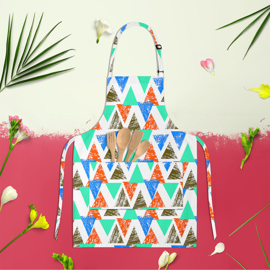 Mixed Triangled D2 Apron | Adjustable, Free Size & Waist Tiebacks-Aprons Neck to Knee-APR_NK_KN-IC 5007536 IC 5007536, Abstract Expressionism, Abstracts, African, Ancient, Art and Paintings, Aztec, Bohemian, Brush Stroke, Chevron, Culture, Ethnic, Eygptian, Geometric, Geometric Abstraction, Graffiti, Hand Drawn, Historical, Medieval, Mexican, Modern Art, Patterns, Retro, Semi Abstract, Signs, Signs and Symbols, Splatter, Traditional, Triangles, Tribal, Vintage, Watercolour, World Culture, mixed, triangled, 