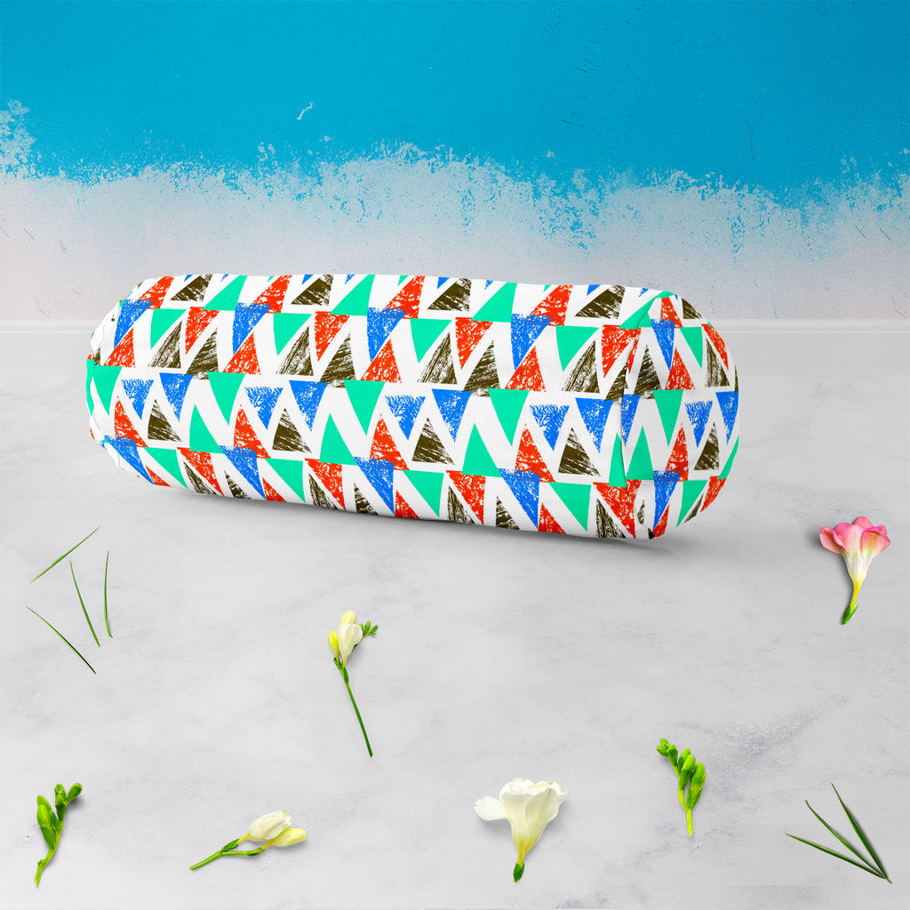 Mixed Triangled D2 Bolster Cover Booster Cases | Concealed Zipper Opening-Bolster Covers-BOL_CV_ZP-IC 5007536 IC 5007536, Abstract Expressionism, Abstracts, African, Ancient, Art and Paintings, Aztec, Bohemian, Brush Stroke, Chevron, Culture, Ethnic, Eygptian, Geometric, Geometric Abstraction, Graffiti, Hand Drawn, Historical, Medieval, Mexican, Modern Art, Patterns, Retro, Semi Abstract, Signs, Signs and Symbols, Splatter, Traditional, Triangles, Tribal, Vintage, Watercolour, World Culture, mixed, triangle