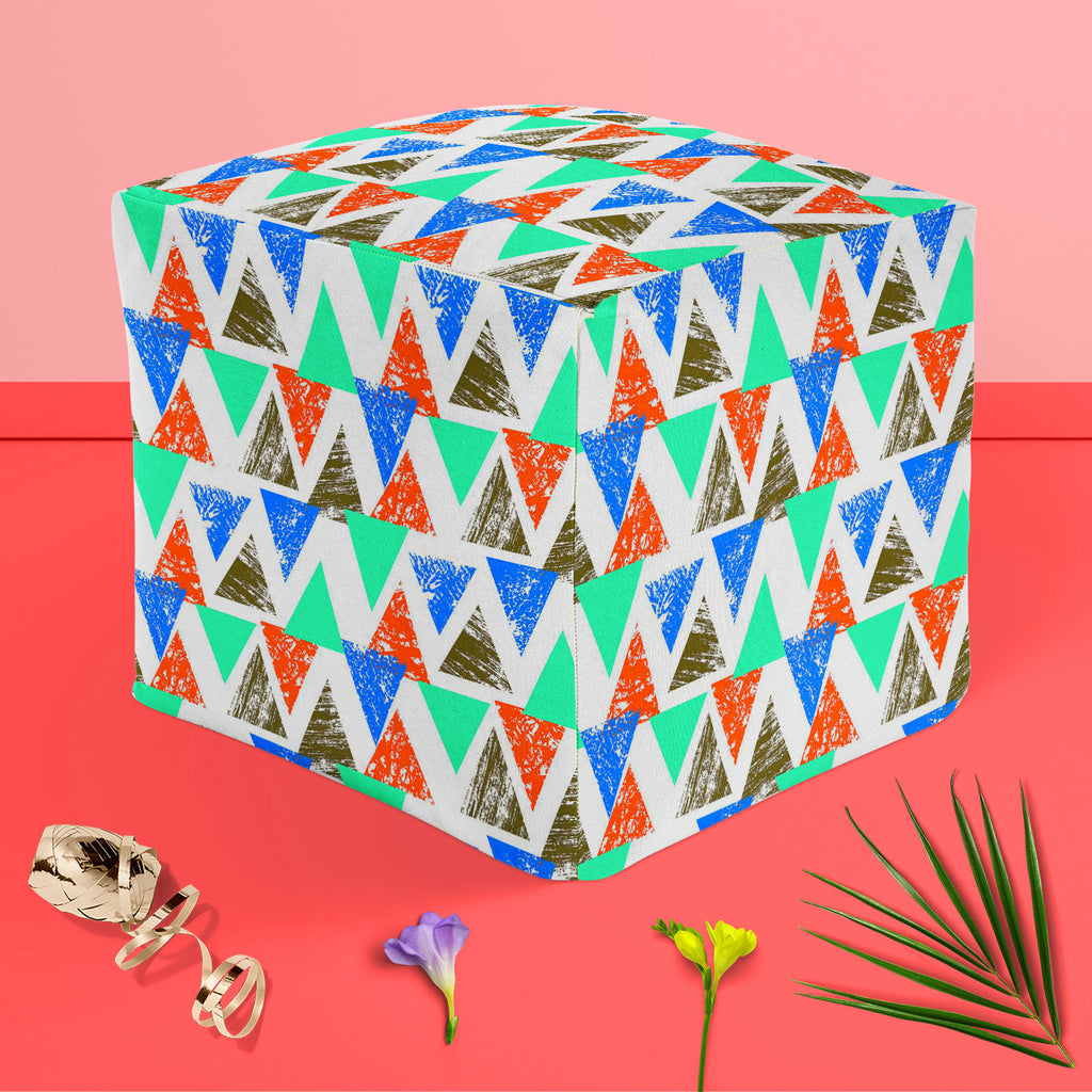 Mixed Triangled D2 Footstool Footrest Puffy Pouffe Ottoman Bean Bag | Canvas Fabric-Footstools-FST_CB_BN-IC 5007536 IC 5007536, Abstract Expressionism, Abstracts, African, Ancient, Art and Paintings, Aztec, Bohemian, Brush Stroke, Chevron, Culture, Ethnic, Eygptian, Geometric, Geometric Abstraction, Graffiti, Hand Drawn, Historical, Medieval, Mexican, Modern Art, Patterns, Retro, Semi Abstract, Signs, Signs and Symbols, Splatter, Traditional, Triangles, Tribal, Vintage, Watercolour, World Culture, mixed, tr