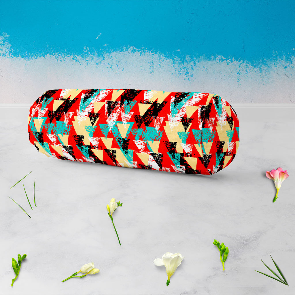 Triangled D2 Bolster Cover Booster Cases | Concealed Zipper Opening-Bolster Covers-BOL_CV_ZP-IC 5007537 IC 5007537, Abstract Expressionism, Abstracts, African, Ancient, Art and Paintings, Aztec, Bohemian, Brush Stroke, Chevron, Culture, Ethnic, Eygptian, Geometric, Geometric Abstraction, Graffiti, Hand Drawn, Historical, Medieval, Mexican, Modern Art, Patterns, Retro, Semi Abstract, Signs, Signs and Symbols, Splatter, Traditional, Triangles, Tribal, Vintage, Watercolour, World Culture, triangled, d2, bolste