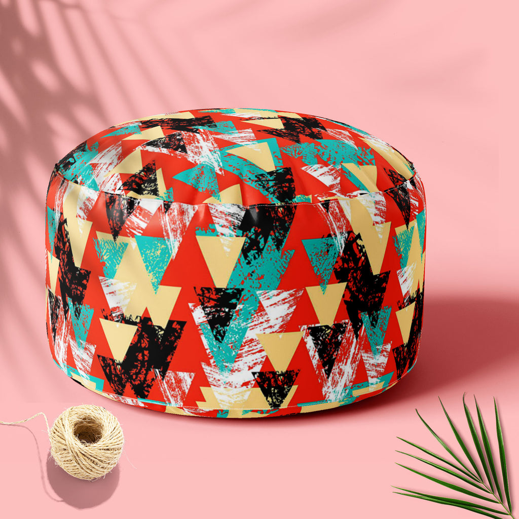 Triangled D2 Footstool Footrest Puffy Pouffe Ottoman Bean Bag | Canvas Fabric-Footstools-FST_CB_BN-IC 5007537 IC 5007537, Abstract Expressionism, Abstracts, African, Ancient, Art and Paintings, Aztec, Bohemian, Brush Stroke, Chevron, Culture, Ethnic, Eygptian, Geometric, Geometric Abstraction, Graffiti, Hand Drawn, Historical, Medieval, Mexican, Modern Art, Patterns, Retro, Semi Abstract, Signs, Signs and Symbols, Splatter, Traditional, Triangles, Tribal, Vintage, Watercolour, World Culture, triangled, d2, 