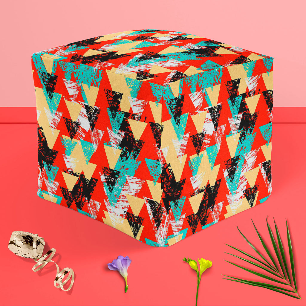 Triangled D2 Footstool Footrest Puffy Pouffe Ottoman Bean Bag | Canvas Fabric-Footstools-FST_CB_BN-IC 5007537 IC 5007537, Abstract Expressionism, Abstracts, African, Ancient, Art and Paintings, Aztec, Bohemian, Brush Stroke, Chevron, Culture, Ethnic, Eygptian, Geometric, Geometric Abstraction, Graffiti, Hand Drawn, Historical, Medieval, Mexican, Modern Art, Patterns, Retro, Semi Abstract, Signs, Signs and Symbols, Splatter, Traditional, Triangles, Tribal, Vintage, Watercolour, World Culture, triangled, d2, 