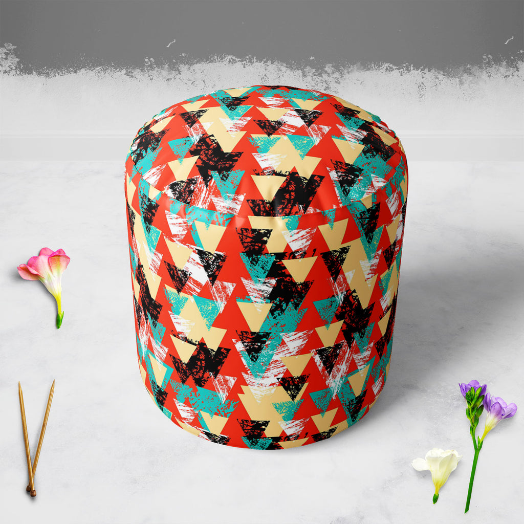 Triangled D2 Footstool Footrest Puffy Pouffe Ottoman Bean Bag | Canvas Fabric-Footstools-FST_CB_BN-IC 5007537 IC 5007537, Abstract Expressionism, Abstracts, African, Ancient, Art and Paintings, Aztec, Bohemian, Brush Stroke, Chevron, Culture, Ethnic, Eygptian, Geometric, Geometric Abstraction, Graffiti, Hand Drawn, Historical, Medieval, Mexican, Modern Art, Patterns, Retro, Semi Abstract, Signs, Signs and Symbols, Splatter, Traditional, Triangles, Tribal, Vintage, Watercolour, World Culture, triangled, d2, 