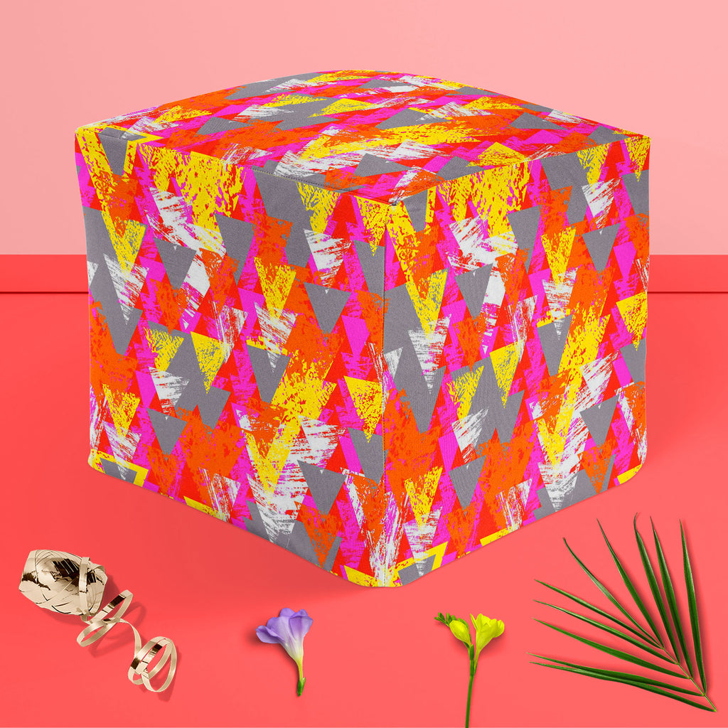 Triangled D3 Footstool Footrest Puffy Pouffe Ottoman Bean Bag | Canvas Fabric-Footstools-FST_CB_BN-IC 5007538 IC 5007538, Abstract Expressionism, Abstracts, African, Ancient, Art and Paintings, Aztec, Bohemian, Brush Stroke, Chevron, Culture, Ethnic, Eygptian, Geometric, Geometric Abstraction, Graffiti, Hand Drawn, Historical, Medieval, Mexican, Modern Art, Patterns, Retro, Semi Abstract, Signs, Signs and Symbols, Splatter, Traditional, Triangles, Tribal, Vintage, Watercolour, World Culture, triangled, d3, 