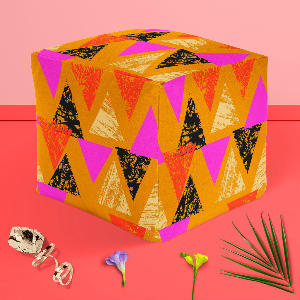 Mixed Triangled D3 Footstool Footrest Puffy Pouffe Ottoman Bean Bag | Canvas Fabric-Footstools-FST_CB_BN-IC 5007539 IC 5007539, Abstract Expressionism, Abstracts, African, Ancient, Art and Paintings, Aztec, Bohemian, Brush Stroke, Chevron, Culture, Ethnic, Eygptian, Geometric, Geometric Abstraction, Graffiti, Hand Drawn, Historical, Medieval, Mexican, Modern Art, Patterns, Retro, Semi Abstract, Signs, Signs and Symbols, Splatter, Traditional, Triangles, Tribal, Vintage, Watercolour, World Culture, mixed, tr