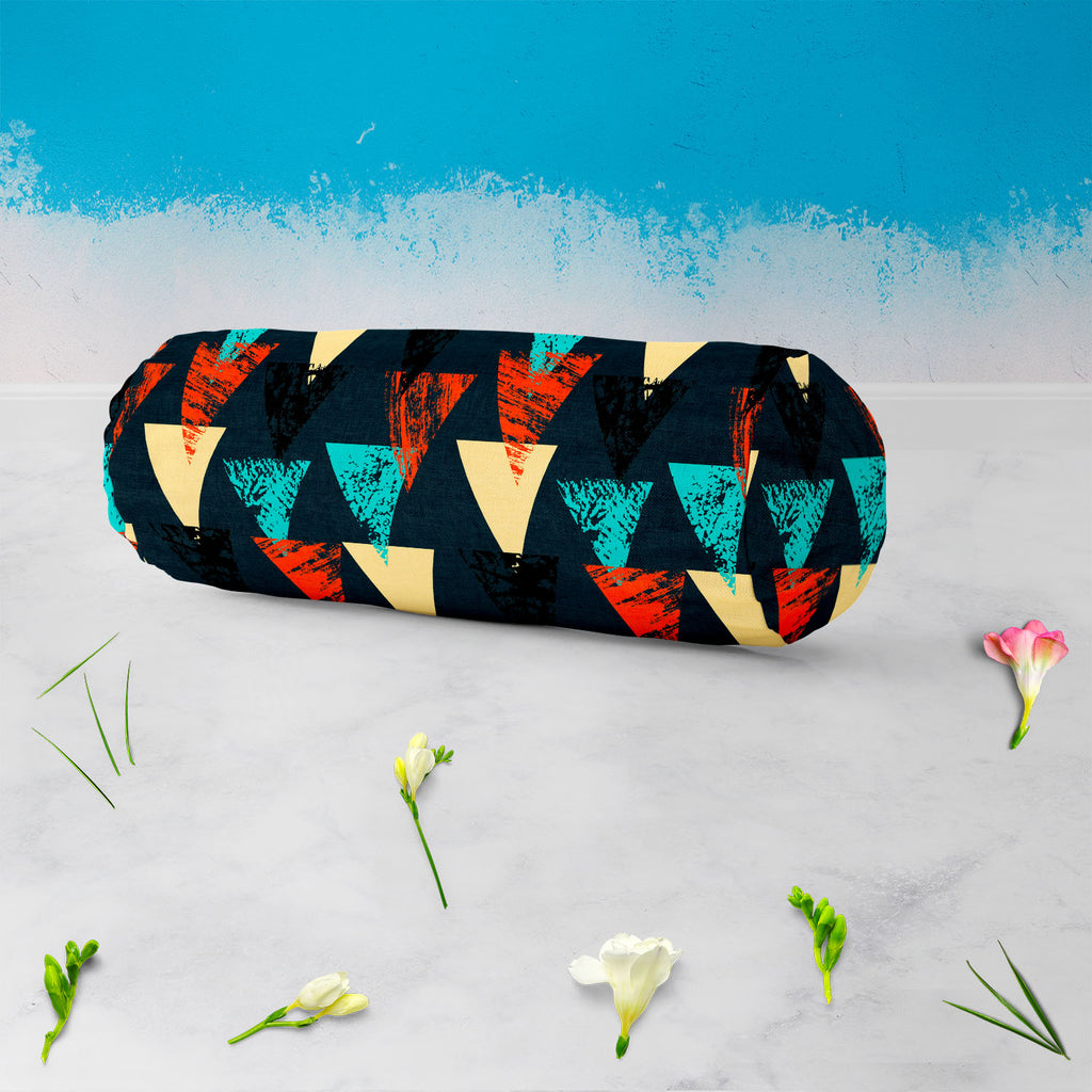 Triangled D4 Bolster Cover Booster Cases | Concealed Zipper Opening-Bolster Covers-BOL_CV_ZP-IC 5007540 IC 5007540, Abstract Expressionism, Abstracts, African, Ancient, Art and Paintings, Aztec, Bohemian, Brush Stroke, Chevron, Culture, Ethnic, Eygptian, Geometric, Geometric Abstraction, Graffiti, Hand Drawn, Historical, Medieval, Mexican, Modern Art, Patterns, Retro, Semi Abstract, Signs, Signs and Symbols, Splatter, Traditional, Triangles, Tribal, Vintage, Watercolour, World Culture, triangled, d4, bolste