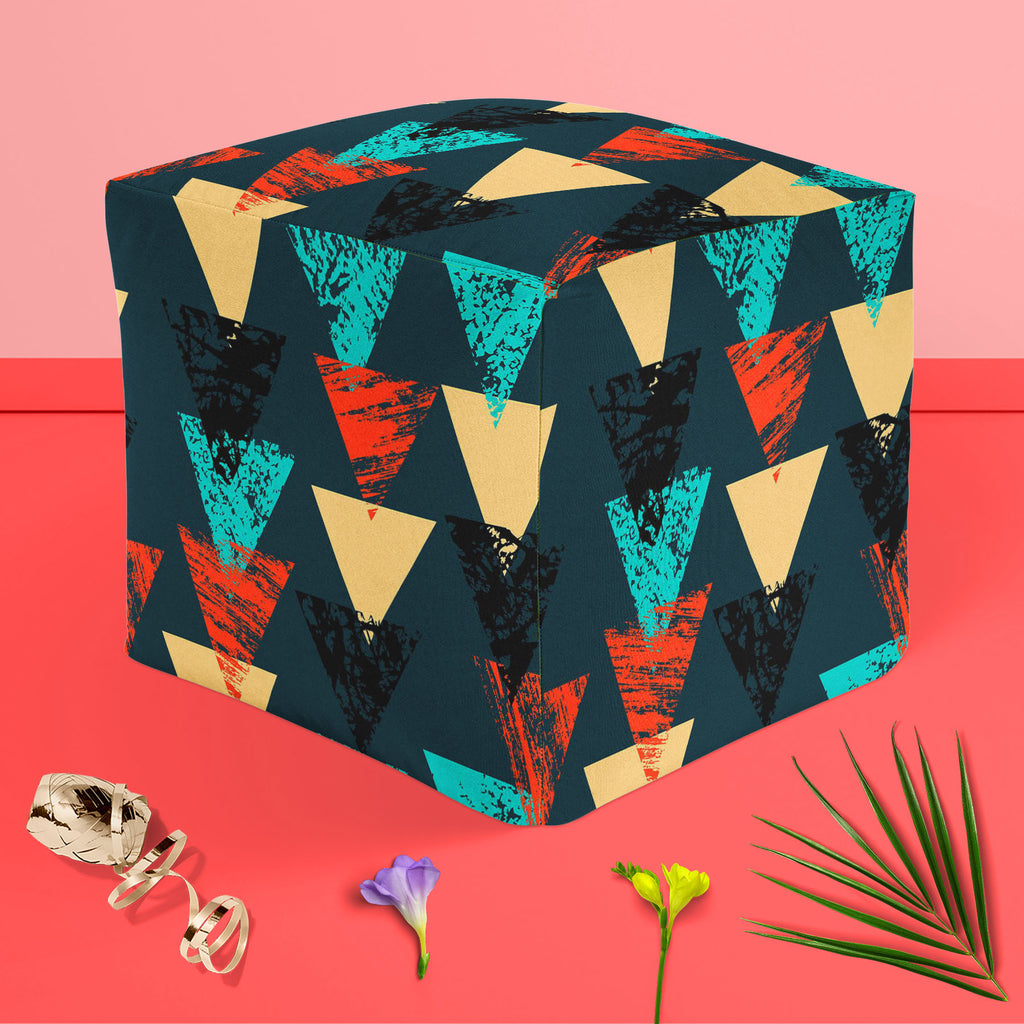 Triangled D4 Footstool Footrest Puffy Pouffe Ottoman Bean Bag | Canvas Fabric-Footstools-FST_CB_BN-IC 5007540 IC 5007540, Abstract Expressionism, Abstracts, African, Ancient, Art and Paintings, Aztec, Bohemian, Brush Stroke, Chevron, Culture, Ethnic, Eygptian, Geometric, Geometric Abstraction, Graffiti, Hand Drawn, Historical, Medieval, Mexican, Modern Art, Patterns, Retro, Semi Abstract, Signs, Signs and Symbols, Splatter, Traditional, Triangles, Tribal, Vintage, Watercolour, World Culture, triangled, d4, 