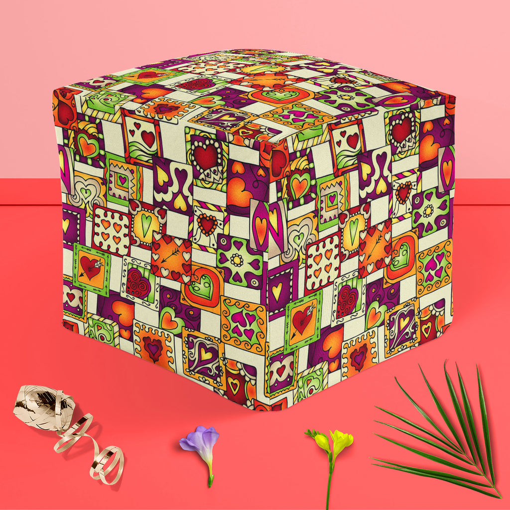 Doodle Hearts D3 Footstool Footrest Puffy Pouffe Ottoman Bean Bag | Canvas Fabric-Footstools-FST_CB_BN-IC 5007546 IC 5007546, Abstract Expressionism, Abstracts, Ancient, Art and Paintings, Birthday, Botanical, Culture, Digital, Digital Art, Drawing, Ethnic, Fashion, Floral, Flowers, Graphic, Hearts, Historical, Illustrations, Indian, Love, Medieval, Nature, Patterns, Retro, Romance, Semi Abstract, Signs, Signs and Symbols, Traditional, Tribal, Vintage, Wedding, World Culture, doodle, d3, footstool, footrest