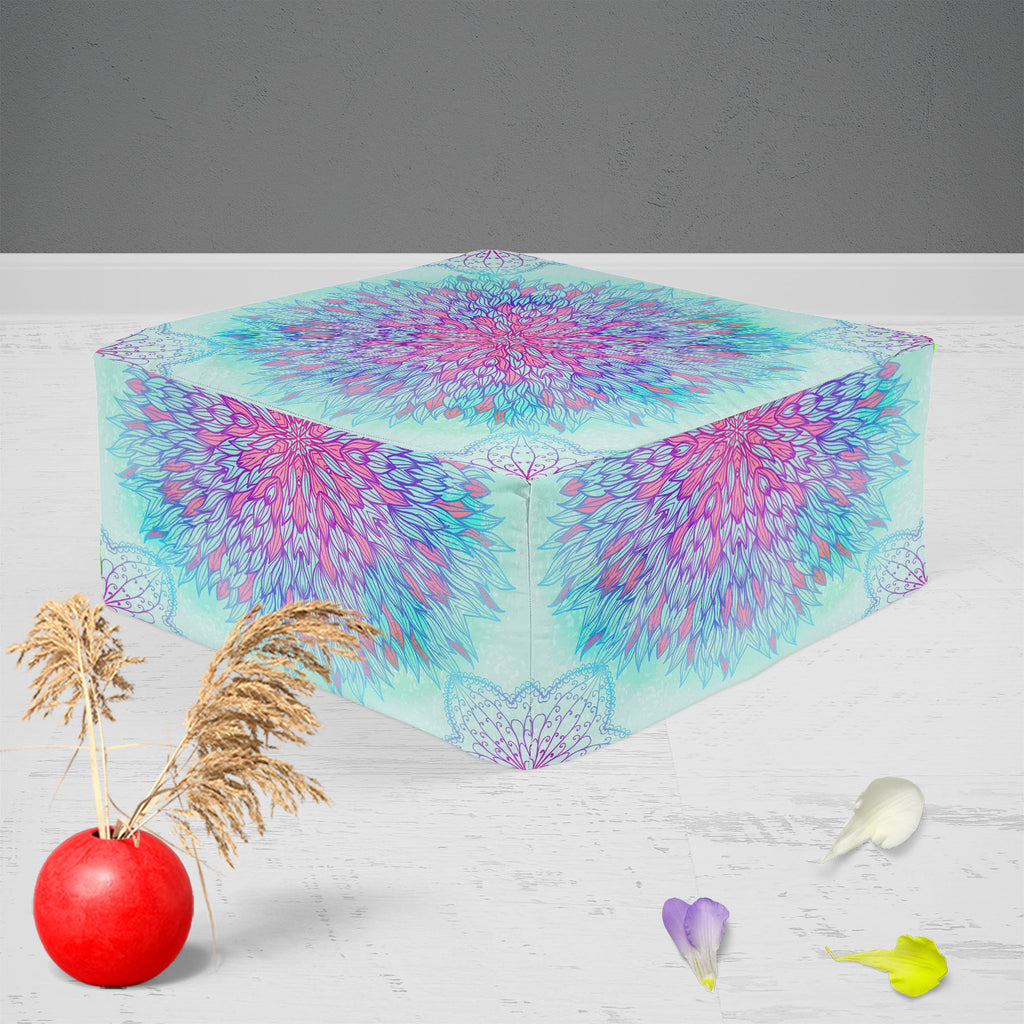 Ethnic Ornament D6 Footstool Footrest Puffy Pouffe Ottoman Bean Bag | Canvas Fabric-Footstools-FST_CB_BN-IC 5007551 IC 5007551, Abstract Expressionism, Abstracts, Allah, Arabic, Art and Paintings, Asian, Black and White, Botanical, Circle, Cities, City Views, Culture, Drawing, Ethnic, Floral, Flowers, Geometric, Geometric Abstraction, Hinduism, Illustrations, Indian, Islam, Mandala, Nature, Paintings, Patterns, Retro, Semi Abstract, Signs, Signs and Symbols, Symbols, Traditional, Tribal, White, World Cultur