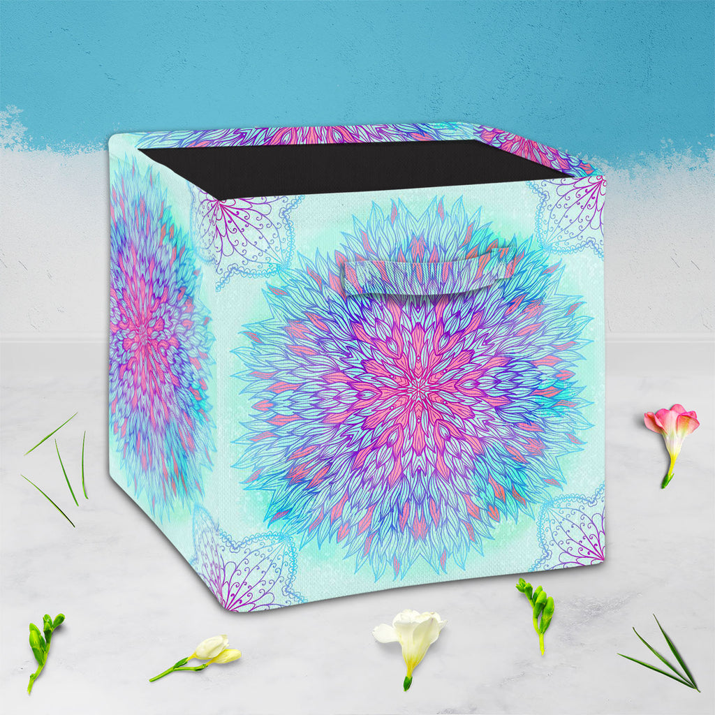 Ethnic Ornament D6 Foldable Open Storage Bin | Organizer Box, Toy Basket, Shelf Box, Laundry Bag | Canvas Fabric-Storage Bins-STR_BI_CB-IC 5007551 IC 5007551, Abstract Expressionism, Abstracts, Allah, Arabic, Art and Paintings, Asian, Black and White, Botanical, Circle, Cities, City Views, Culture, Drawing, Ethnic, Floral, Flowers, Geometric, Geometric Abstraction, Hinduism, Illustrations, Indian, Islam, Mandala, Nature, Paintings, Patterns, Retro, Semi Abstract, Signs, Signs and Symbols, Symbols, Tradition