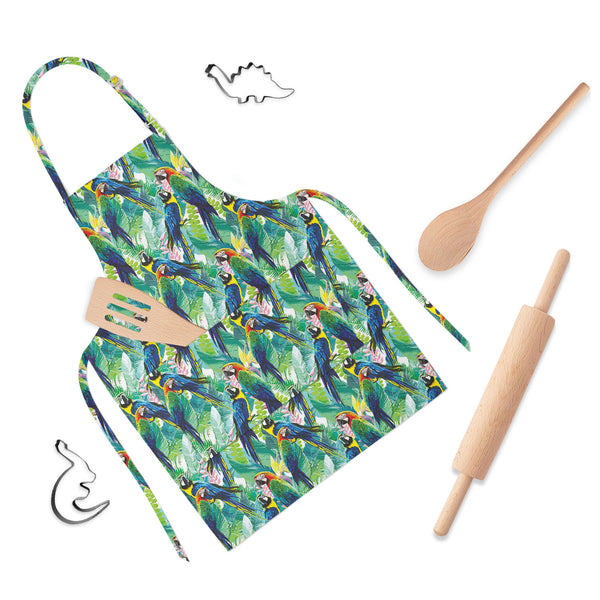 Exotic Birds & Beautiful Flowers Apron | Adjustable, Free Size & Waist Tiebacks-Aprons Neck to Knee-APR_NK_KN-IC 5007552 IC 5007552, Animals, Art and Paintings, Birds, Black and White, Botanical, Drawing, Fashion, Floral, Flowers, Illustrations, Love, Nature, Patterns, Pets, Romance, Scenic, Signs, Signs and Symbols, Tropical, White, Wildlife, exotic, beautiful, full-length, apron, poly-cotton, fabric, adjustable, neck, buckle, waist, tiebacks, pattern, parrot, jungle, bird, brazil, parrots, macaw, illustra