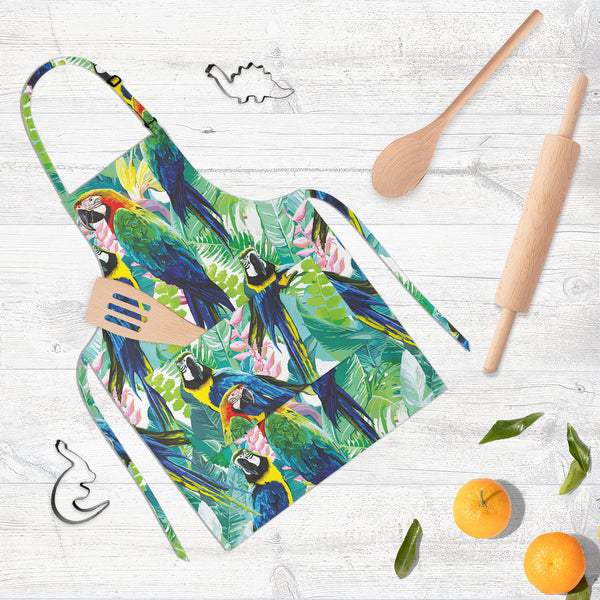 Exotic Birds & Beautiful Flowers D2 Apron | Adjustable, Free Size & Waist Tiebacks-Aprons Neck to Knee-APR_NK_KN-IC 5007552 IC 5007552, Animals, Art and Paintings, Birds, Black and White, Botanical, Drawing, Fashion, Floral, Flowers, Illustrations, Love, Nature, Patterns, Pets, Romance, Scenic, Signs, Signs and Symbols, Tropical, White, Wildlife, exotic, beautiful, d2, full-length, neck, to, knee, apron, poly-cotton, fabric, adjustable, buckle, waist, tiebacks, pattern, parrot, jungle, bird, brazil, parrots