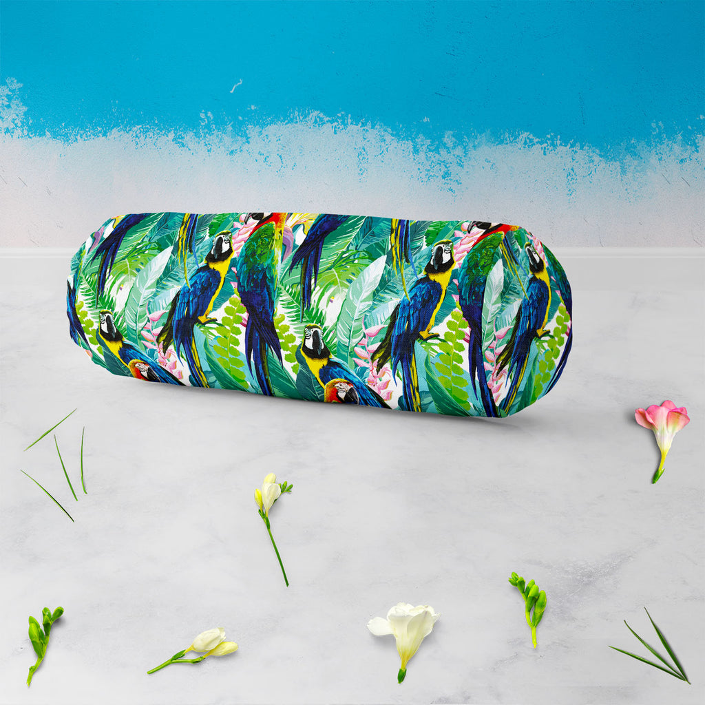 Exotic Birds & Beautiful Flowers D2 Bolster Cover Booster Cases | Concealed Zipper Opening-Bolster Covers-BOL_CV_ZP-IC 5007552 IC 5007552, Animals, Art and Paintings, Birds, Black and White, Botanical, Drawing, Fashion, Floral, Flowers, Illustrations, Love, Nature, Patterns, Pets, Romance, Scenic, Signs, Signs and Symbols, Tropical, White, Wildlife, exotic, beautiful, d2, bolster, cover, booster, cases, concealed, zipper, opening, pattern, parrot, jungle, bird, brazil, parrots, macaw, illustration, flower, 