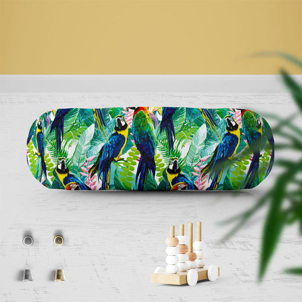 Exotic Birds & Beautiful Flowers D2 Bolster Cover Booster Cases | Concealed Zipper Opening-Bolster Covers-BOL_CV_ZP-IC 5007552 IC 5007552, Animals, Art and Paintings, Birds, Black and White, Botanical, Drawing, Fashion, Floral, Flowers, Illustrations, Love, Nature, Patterns, Pets, Romance, Scenic, Signs, Signs and Symbols, Tropical, White, Wildlife, exotic, beautiful, d2, bolster, cover, booster, cases, zipper, opening, poly, cotton, fabric, pattern, parrot, jungle, bird, brazil, parrots, macaw, illustratio