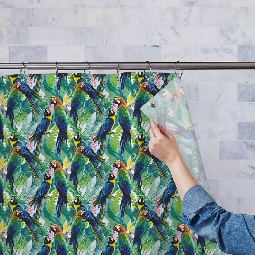 Exotic Birds & Beautiful Flowers Washable Waterproof Shower Curtain-Shower Curtains-CUR_SH-IC 5007552 IC 5007552, Animals, Art and Paintings, Birds, Black and White, Botanical, Drawing, Fashion, Floral, Flowers, Illustrations, Love, Nature, Patterns, Pets, Romance, Scenic, Signs, Signs and Symbols, Tropical, White, Wildlife, exotic, beautiful, washable, waterproof, shower, curtain, pattern, parrot, jungle, bird, brazil, parrots, macaw, illustration, flower, seamless, background, forest, animal, leaves, prin