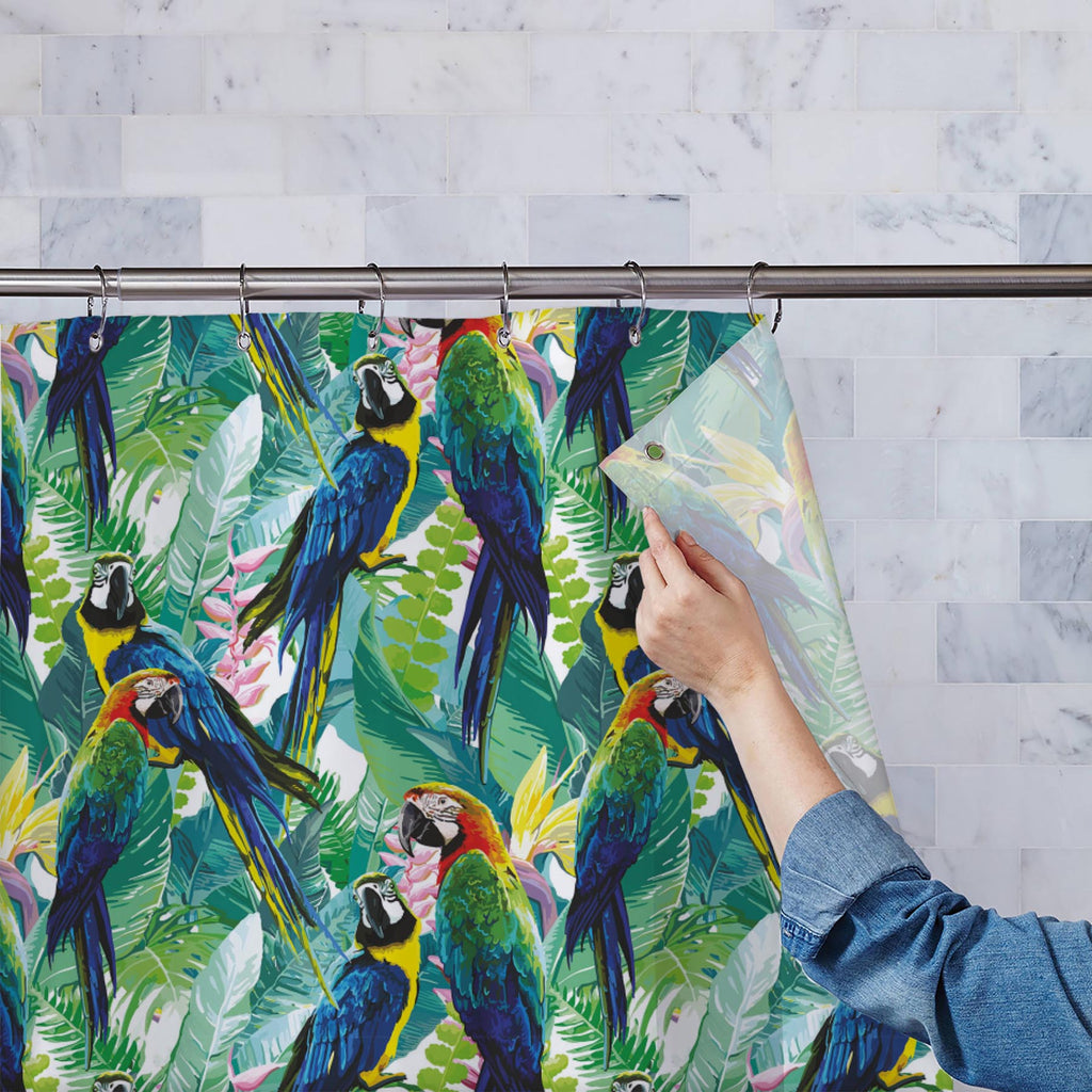Exotic Birds & Beautiful Flowers D2 Washable Waterproof Shower Curtain-Shower Curtains-CUR_SH-IC 5007552 IC 5007552, Animals, Art and Paintings, Birds, Black and White, Botanical, Drawing, Fashion, Floral, Flowers, Illustrations, Love, Nature, Patterns, Pets, Romance, Scenic, Signs, Signs and Symbols, Tropical, White, Wildlife, exotic, beautiful, d2, washable, waterproof, shower, curtain, pattern, parrot, jungle, bird, brazil, parrots, macaw, illustration, flower, seamless, background, forest, animal, leave