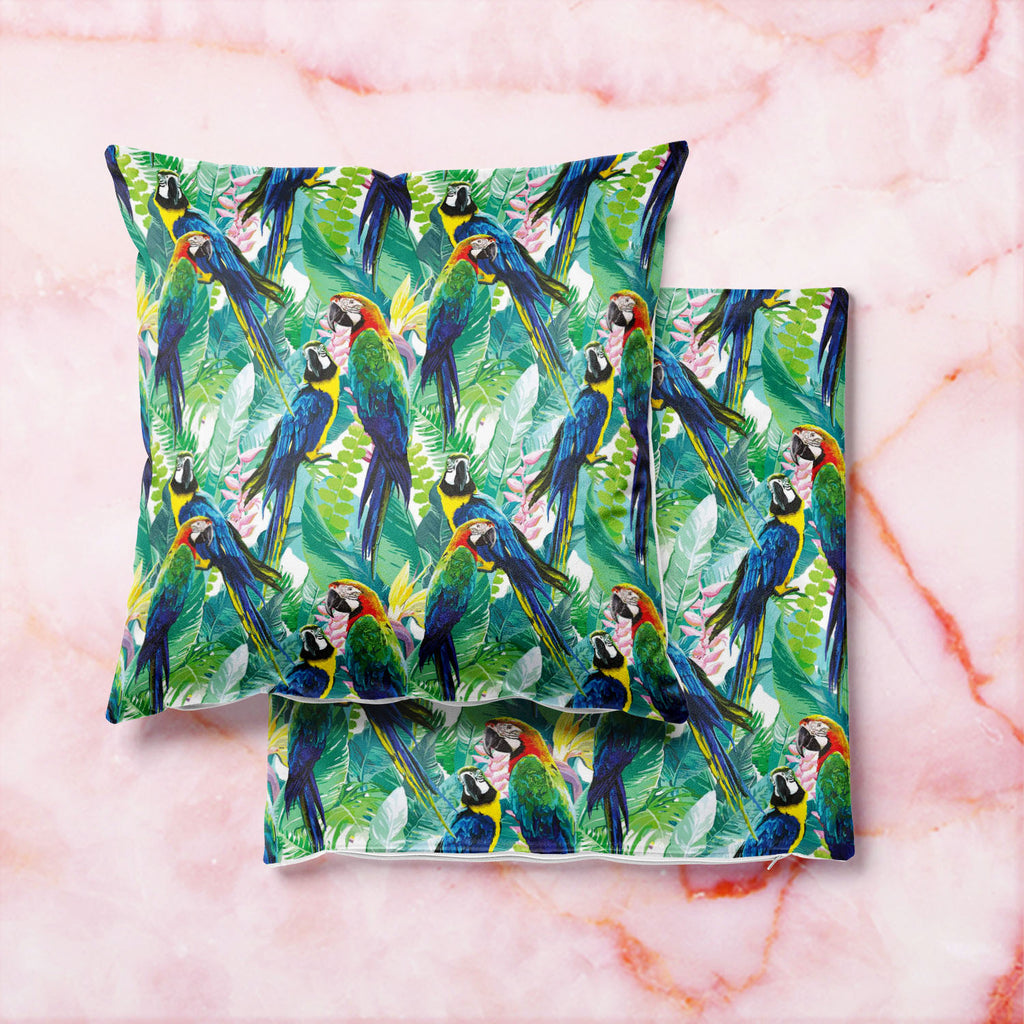 Exotic Birds & Beautiful Flowers D2 Cushion Cover Throw Pillow-Cushion Covers-CUS_CV-IC 5007552 IC 5007552, Animals, Art and Paintings, Birds, Black and White, Botanical, Drawing, Fashion, Floral, Flowers, Illustrations, Love, Nature, Patterns, Pets, Romance, Scenic, Signs, Signs and Symbols, Tropical, White, Wildlife, exotic, beautiful, d2, cushion, cover, throw, pillow, pattern, parrot, jungle, bird, brazil, parrots, macaw, illustration, flower, seamless, background, forest, animal, leaves, print, art, bl