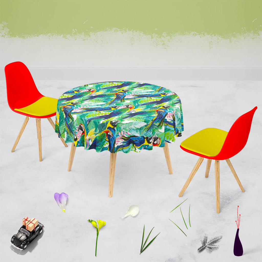 Exotic Birds & Beautiful Flowers D2 Table Cloth Cover-Table Covers-CVR_TB_RD-IC 5007552 IC 5007552, Animals, Art and Paintings, Birds, Black and White, Botanical, Drawing, Fashion, Floral, Flowers, Illustrations, Love, Nature, Patterns, Pets, Romance, Scenic, Signs, Signs and Symbols, Tropical, White, Wildlife, exotic, beautiful, d2, table, cloth, cover, pattern, parrot, jungle, bird, brazil, parrots, macaw, illustration, flower, seamless, background, forest, animal, leaves, print, art, blue, bright, color,