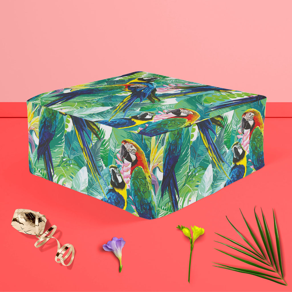 Exotic Birds & Beautiful Flowers D2 Footstool Footrest Puffy Pouffe Ottoman Bean Bag | Canvas Fabric-Footstools-FST_CB_BN-IC 5007552 IC 5007552, Animals, Art and Paintings, Birds, Black and White, Botanical, Drawing, Fashion, Floral, Flowers, Illustrations, Love, Nature, Patterns, Pets, Romance, Scenic, Signs, Signs and Symbols, Tropical, White, Wildlife, exotic, beautiful, d2, footstool, footrest, puffy, pouffe, ottoman, bean, bag, canvas, fabric, pattern, parrot, jungle, bird, brazil, parrots, macaw, illu
