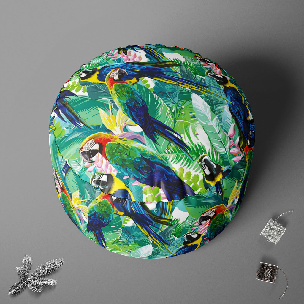 Exotic Birds & Beautiful Flowers D2 Footstool Footrest Puffy Pouffe Ottoman Bean Bag | Canvas Fabric-Footstools-FST_CB_BN-IC 5007552 IC 5007552, Animals, Art and Paintings, Birds, Black and White, Botanical, Drawing, Fashion, Floral, Flowers, Illustrations, Love, Nature, Patterns, Pets, Romance, Scenic, Signs, Signs and Symbols, Tropical, White, Wildlife, exotic, beautiful, d2, footstool, footrest, puffy, pouffe, ottoman, bean, bag, canvas, fabric, pattern, parrot, jungle, bird, brazil, parrots, macaw, illu