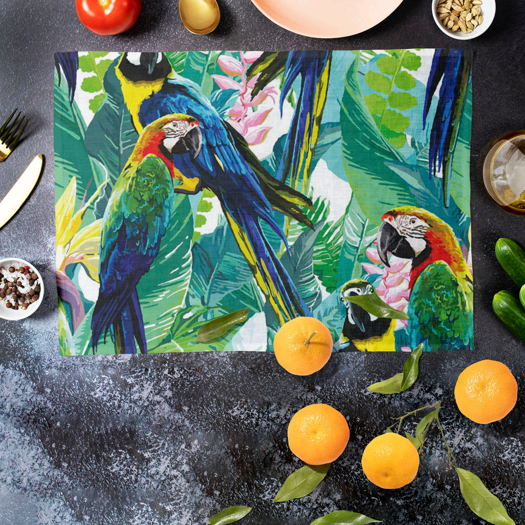 Exotic Birds & Beautiful Flowers D2 Table Mat Placemat-Table Place Mats Fabric-MAT_TB-IC 5007552 IC 5007552, Animals, Art and Paintings, Birds, Black and White, Botanical, Drawing, Fashion, Floral, Flowers, Illustrations, Love, Nature, Patterns, Pets, Romance, Scenic, Signs, Signs and Symbols, Tropical, White, Wildlife, exotic, beautiful, d2, table, mat, placemat, pattern, parrot, jungle, bird, brazil, parrots, macaw, illustration, flower, seamless, background, forest, animal, leaves, print, art, blue, brig