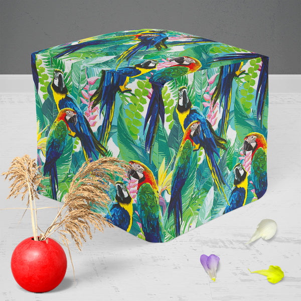 Exotic Birds & Beautiful Flowers D2 Footstool Footrest Puffy Pouffe Ottoman Bean Bag | Canvas Fabric-Footstools-FST_CB_BN-IC 5007552 IC 5007552, Animals, Art and Paintings, Birds, Black and White, Botanical, Drawing, Fashion, Floral, Flowers, Illustrations, Love, Nature, Patterns, Pets, Romance, Scenic, Signs, Signs and Symbols, Tropical, White, Wildlife, exotic, beautiful, d2, puffy, pouffe, ottoman, footstool, footrest, bean, bag, canvas, fabric, pattern, parrot, jungle, bird, brazil, parrots, macaw, illu