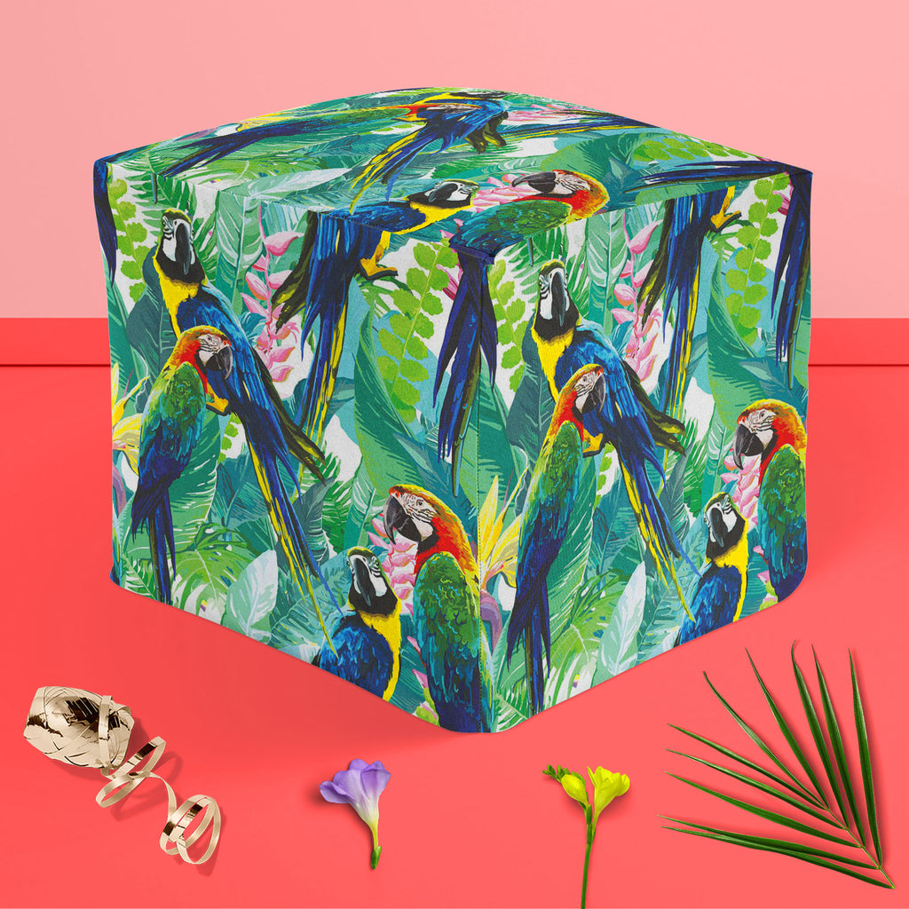 Exotic Birds & Beautiful Flowers D2 Footstool Footrest Puffy Pouffe Ottoman Bean Bag | Canvas Fabric-Footstools-FST_CB_BN-IC 5007552 IC 5007552, Animals, Art and Paintings, Birds, Black and White, Botanical, Drawing, Fashion, Floral, Flowers, Illustrations, Love, Nature, Patterns, Pets, Romance, Scenic, Signs, Signs and Symbols, Tropical, White, Wildlife, exotic, beautiful, d2, footstool, footrest, puffy, pouffe, ottoman, bean, bag, canvas, fabric, pattern, parrot, jungle, bird, brazil, parrots, macaw, illu