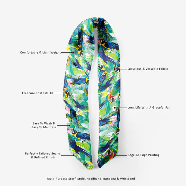 Exotic Birds & Beautiful Flowers Printed Scarf | Neckwear Balaclava | Girls & Women | Soft Poly Fabric-Scarfs Basic--IC 5007552 IC 5007552, Animals, Art and Paintings, Birds, Black and White, Botanical, Drawing, Fashion, Floral, Flowers, Illustrations, Love, Nature, Patterns, Pets, Romance, Scenic, Signs, Signs and Symbols, Tropical, White, Wildlife, exotic, beautiful, printed, scarf, neckwear, balaclava, girls, women, soft, poly, fabric, pattern, parrot, jungle, bird, brazil, parrots, macaw, illustration, 