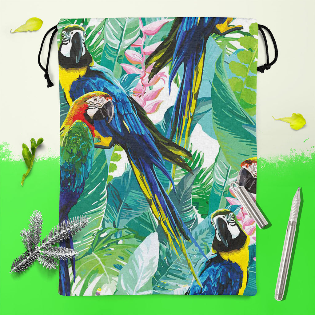 Exotic Birds & Beautiful Flowers D2 Reusable Sack Bag | Bag for Gym, Storage, Vegetable & Travel-Drawstring Sack Bags-SCK_FB_DS-IC 5007552 IC 5007552, Animals, Art and Paintings, Birds, Black and White, Botanical, Drawing, Fashion, Floral, Flowers, Illustrations, Love, Nature, Patterns, Pets, Romance, Scenic, Signs, Signs and Symbols, Tropical, White, Wildlife, exotic, beautiful, d2, reusable, sack, bag, for, gym, storage, vegetable, travel, pattern, parrot, jungle, bird, brazil, parrots, macaw, illustratio