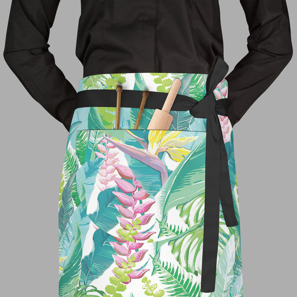 Exotic Flowers & Leaves Apron | Adjustable, Free Size & Waist Tiebacks-Aprons Waist to Feet-APR_WS_FT-IC 5007553 IC 5007553, Art and Paintings, Black and White, Botanical, Digital, Digital Art, Drawing, Fashion, Floral, Flowers, Graphic, Illustrations, Nature, Patterns, Scenic, Signs, Signs and Symbols, Tropical, Watercolour, White, exotic, leaves, full-length, waist, to, feet, apron, poly-cotton, fabric, adjustable, tiebacks, pattern, jungle, watercolor, seamless, flower, rainforest, fern, plants, backgrou
