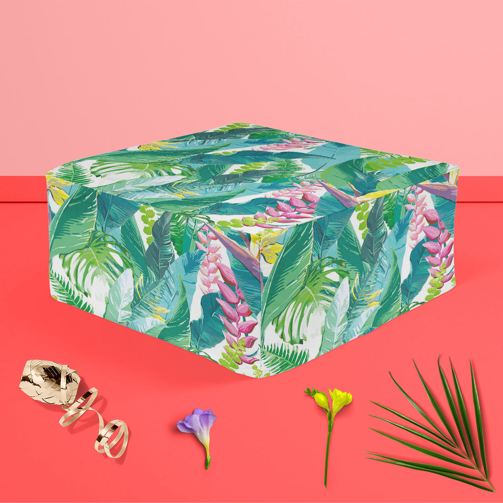 Exotic Flowers & Leaves Footstool Footrest Puffy Pouffe Ottoman Bean Bag | Canvas Fabric-Footstools-FST_CB_BN-IC 5007553 IC 5007553, Art and Paintings, Black and White, Botanical, Digital, Digital Art, Drawing, Fashion, Floral, Flowers, Graphic, Illustrations, Nature, Patterns, Scenic, Signs, Signs and Symbols, Tropical, Watercolour, White, exotic, leaves, footstool, footrest, puffy, pouffe, ottoman, bean, bag, canvas, fabric, pattern, jungle, watercolor, seamless, flower, rainforest, fern, plants, backgrou