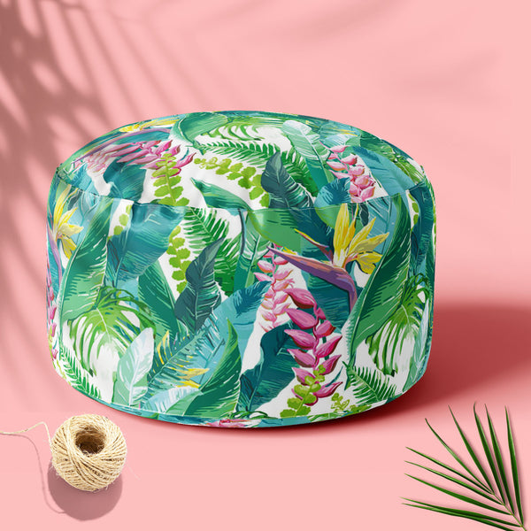 Exotic Flowers & Leaves Footstool Footrest Puffy Pouffe Ottoman Bean Bag | Canvas Fabric-Footstools-FST_CB_BN-IC 5007553 IC 5007553, Art and Paintings, Black and White, Botanical, Digital, Digital Art, Drawing, Fashion, Floral, Flowers, Graphic, Illustrations, Nature, Patterns, Scenic, Signs, Signs and Symbols, Tropical, Watercolour, White, exotic, leaves, footstool, footrest, puffy, pouffe, ottoman, bean, bag, floor, cushion, pillow, canvas, fabric, pattern, jungle, watercolor, seamless, flower, rainforest