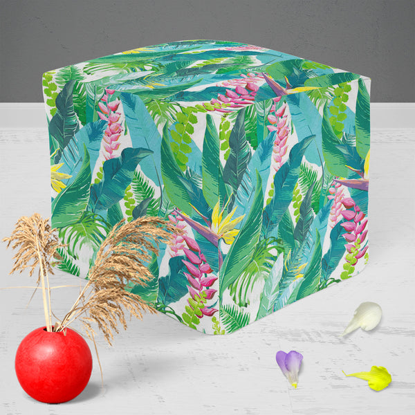 Exotic Flowers & Leaves Footstool Footrest Puffy Pouffe Ottoman Bean Bag | Canvas Fabric-Footstools-FST_CB_BN-IC 5007553 IC 5007553, Art and Paintings, Black and White, Botanical, Digital, Digital Art, Drawing, Fashion, Floral, Flowers, Graphic, Illustrations, Nature, Patterns, Scenic, Signs, Signs and Symbols, Tropical, Watercolour, White, exotic, leaves, puffy, pouffe, ottoman, footstool, footrest, bean, bag, canvas, fabric, pattern, jungle, watercolor, seamless, flower, rainforest, fern, plants, backgrou