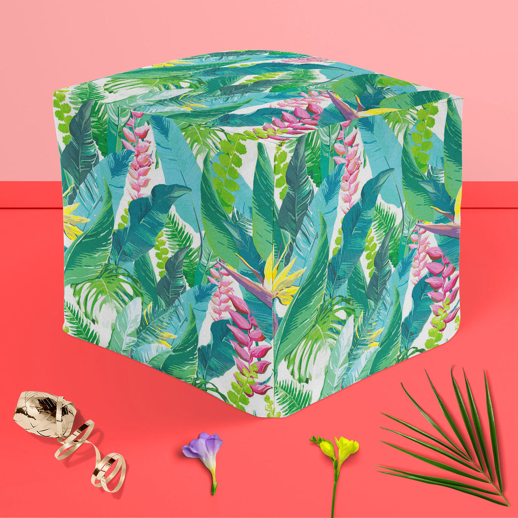 Exotic Flowers & Leaves Footstool Footrest Puffy Pouffe Ottoman Bean Bag | Canvas Fabric-Footstools-FST_CB_BN-IC 5007553 IC 5007553, Art and Paintings, Black and White, Botanical, Digital, Digital Art, Drawing, Fashion, Floral, Flowers, Graphic, Illustrations, Nature, Patterns, Scenic, Signs, Signs and Symbols, Tropical, Watercolour, White, exotic, leaves, footstool, footrest, puffy, pouffe, ottoman, bean, bag, canvas, fabric, pattern, jungle, watercolor, seamless, flower, rainforest, fern, plants, backgrou