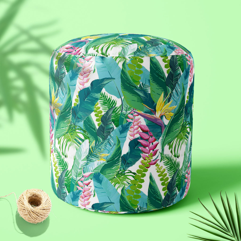 Exotic Flowers & Leaves Footstool Footrest Puffy Pouffe Ottoman Bean Bag | Canvas Fabric-Footstools-FST_CB_BN-IC 5007553 IC 5007553, Art and Paintings, Black and White, Botanical, Digital, Digital Art, Drawing, Fashion, Floral, Flowers, Graphic, Illustrations, Nature, Patterns, Scenic, Signs, Signs and Symbols, Tropical, Watercolour, White, exotic, leaves, footstool, footrest, puffy, pouffe, ottoman, bean, bag, canvas, fabric, pattern, jungle, watercolor, seamless, flower, rainforest, fern, plants, backgrou