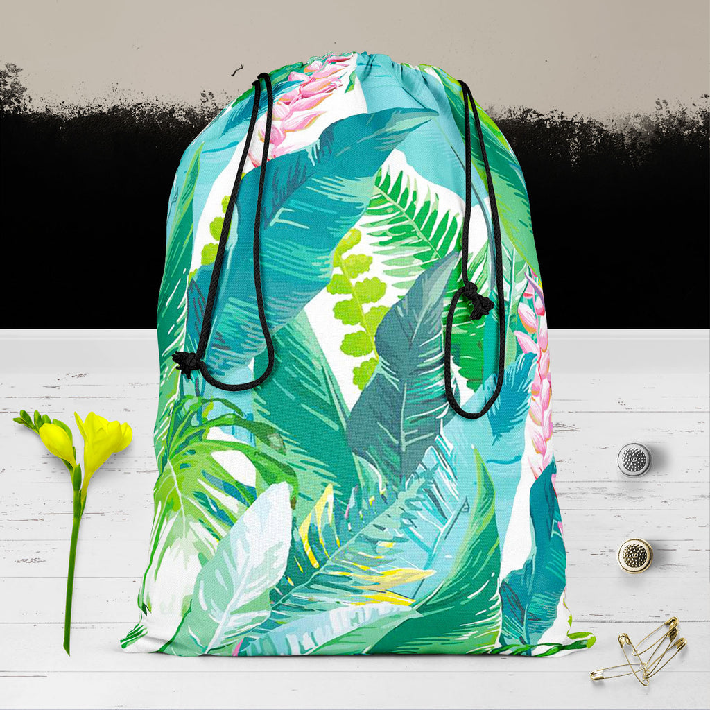 Exotic Flowers & Leaves Reusable Sack Bag | Bag for Gym, Storage, Vegetable & Travel-Drawstring Sack Bags-SCK_FB_DS-IC 5007553 IC 5007553, Art and Paintings, Black and White, Botanical, Digital, Digital Art, Drawing, Fashion, Floral, Flowers, Graphic, Illustrations, Nature, Patterns, Scenic, Signs, Signs and Symbols, Tropical, Watercolour, White, exotic, leaves, reusable, sack, bag, for, gym, storage, vegetable, travel, pattern, jungle, watercolor, seamless, flower, rainforest, fern, plants, background, tex