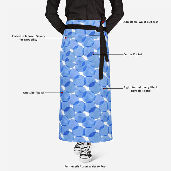 Watercolor Blue Circles Apron | Adjustable, Free Size & Waist Tiebacks-Aprons Waist to Knee-APR_WS_FT-IC 5007555 IC 5007555, Abstract Expressionism, Abstracts, Ancient, Art and Paintings, Black and White, Circle, Digital, Digital Art, Dots, Geometric, Geometric Abstraction, Graphic, Historical, Illustrations, Medieval, Patterns, Retro, Semi Abstract, Signs, Signs and Symbols, Splatter, Vintage, Watercolour, White, watercolor, blue, circles, full-length, apron, satin, fabric, adjustable, waist, tiebacks, abs
