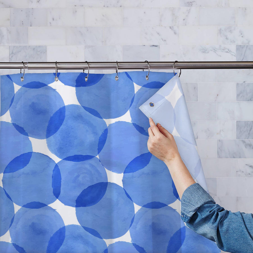 Blue Circles Washable Waterproof Shower Curtain-Shower Curtains-CUR_SH-IC 5007555 IC 5007555, Abstract Expressionism, Abstracts, Ancient, Art and Paintings, Black and White, Circle, Digital, Digital Art, Dots, Geometric, Geometric Abstraction, Graphic, Historical, Illustrations, Medieval, Patterns, Retro, Semi Abstract, Signs, Signs and Symbols, Splatter, Vintage, Watercolour, White, blue, circles, washable, waterproof, shower, curtain, abstract, art, backdrop, background, color, colorful, decor, design, do