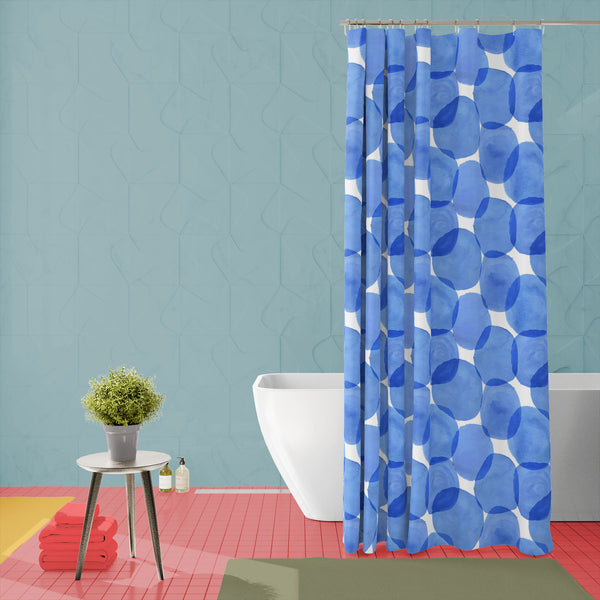 Blue Circles Washable Waterproof Shower Curtain-Shower Curtains-CUR_SH-IC 5007555 IC 5007555, Abstract Expressionism, Abstracts, Ancient, Art and Paintings, Black and White, Circle, Digital, Digital Art, Dots, Geometric, Geometric Abstraction, Graphic, Historical, Illustrations, Medieval, Patterns, Retro, Semi Abstract, Signs, Signs and Symbols, Splatter, Vintage, Watercolour, White, blue, circles, washable, waterproof, polyester, shower, curtain, eyelets, abstract, art, backdrop, background, color, colorfu