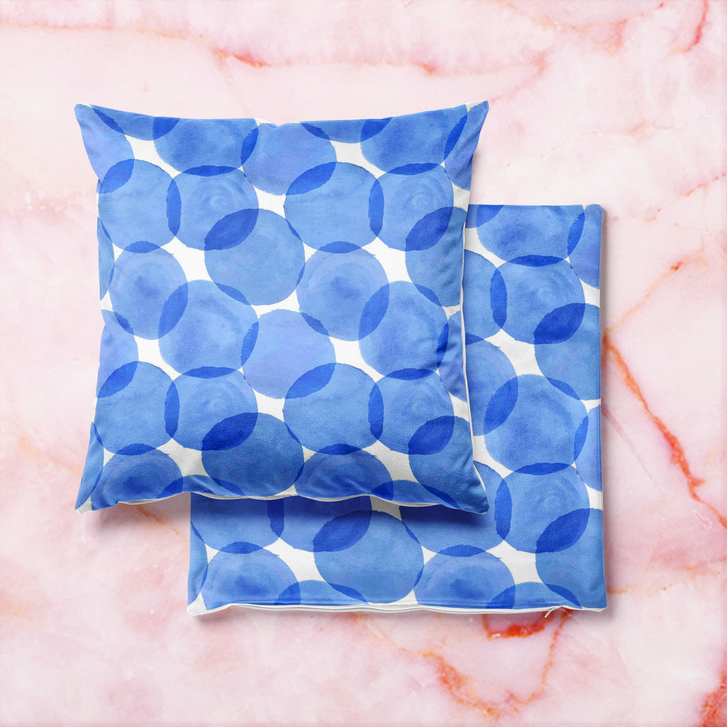 Blue Circles Cushion Cover Throw Pillow-Cushion Covers-CUS_CV-IC 5007555 IC 5007555, Abstract Expressionism, Abstracts, Ancient, Art and Paintings, Black and White, Circle, Digital, Digital Art, Dots, Geometric, Geometric Abstraction, Graphic, Historical, Illustrations, Medieval, Patterns, Retro, Semi Abstract, Signs, Signs and Symbols, Splatter, Vintage, Watercolour, White, blue, circles, cushion, cover, throw, pillow, abstract, art, backdrop, background, color, colorful, decor, design, dot, drawn, drop, e