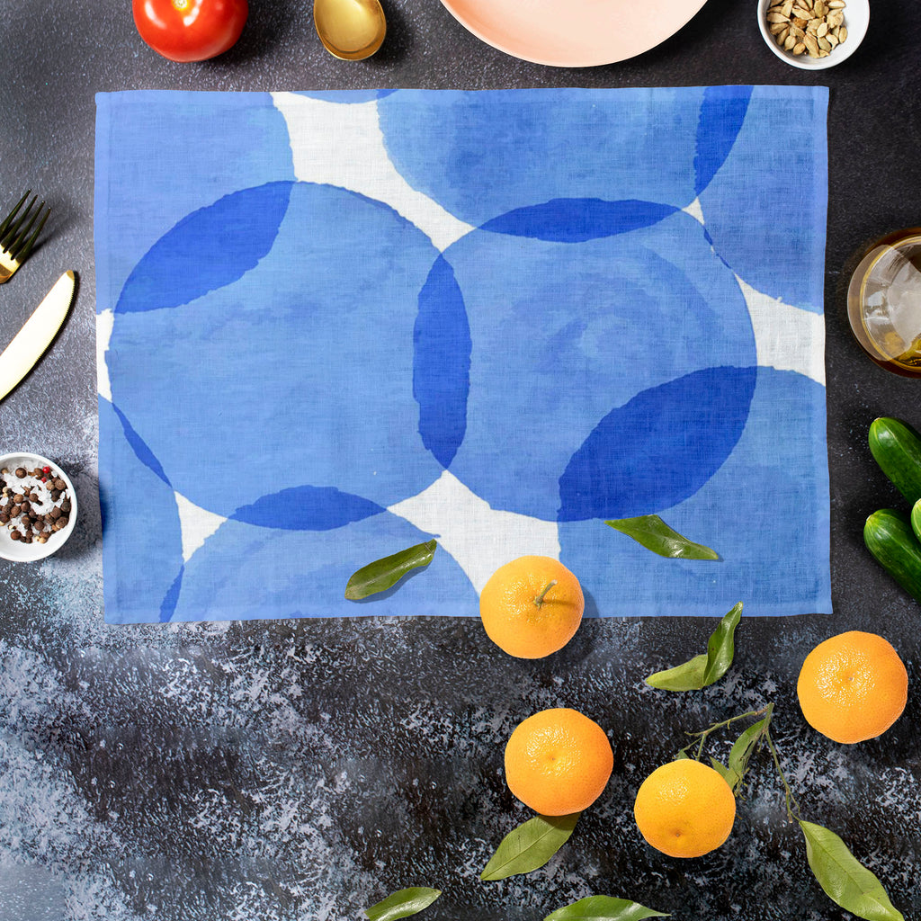 Blue Circles Table Mat Placemat-Table Place Mats Fabric-MAT_TB-IC 5007555 IC 5007555, Abstract Expressionism, Abstracts, Ancient, Art and Paintings, Black and White, Circle, Digital, Digital Art, Dots, Geometric, Geometric Abstraction, Graphic, Historical, Illustrations, Medieval, Patterns, Retro, Semi Abstract, Signs, Signs and Symbols, Splatter, Vintage, Watercolour, White, blue, circles, table, mat, placemat, abstract, art, backdrop, background, color, colorful, decor, design, dot, drawn, drop, element, 