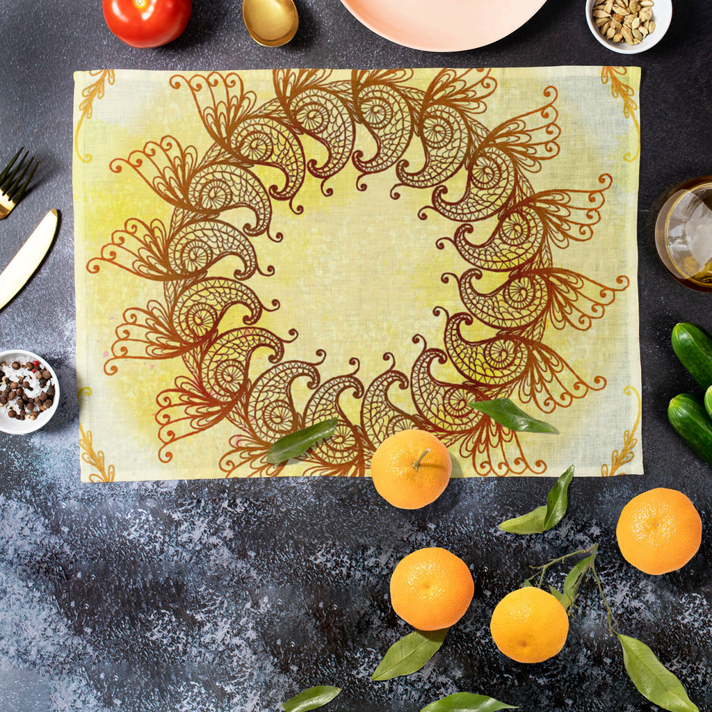 Ethnic Circular Ornament D2 Table Mat Placemat-Table Place Mats Fabric-MAT_TB-IC 5007561 IC 5007561, Abstract Expressionism, Abstracts, Allah, Arabic, Art and Paintings, Asian, Botanical, Circle, Cities, City Views, Culture, Drawing, Ethnic, Floral, Flowers, Geometric, Geometric Abstraction, Hinduism, Illustrations, Indian, Islam, Mandala, Nature, Paintings, Patterns, Retro, Semi Abstract, Signs, Signs and Symbols, Symbols, Traditional, Tribal, World Culture, circular, ornament, d2, table, mat, placemat, ab